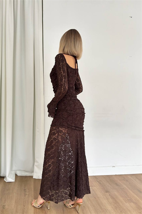 Wholesale Womens Brown Lace Maxi Dress