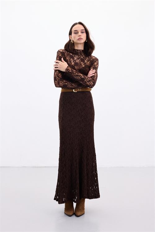 Wholesale Womens Brown Lace Maxi Skirt