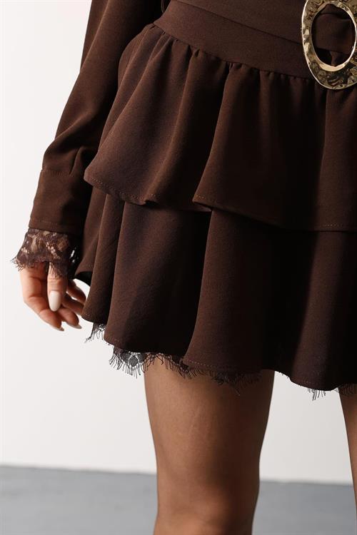 Wholesale Womens Brown Lace Mini Dress with Belt