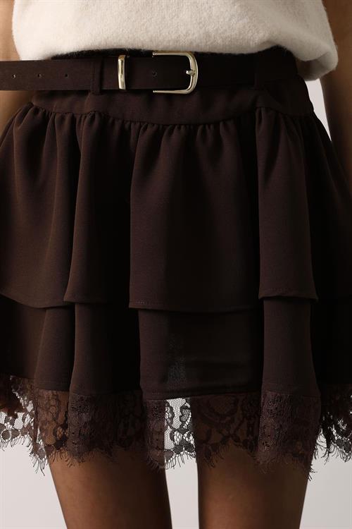 Wholesale Womens Brown Lace Mini Skirt with Belt