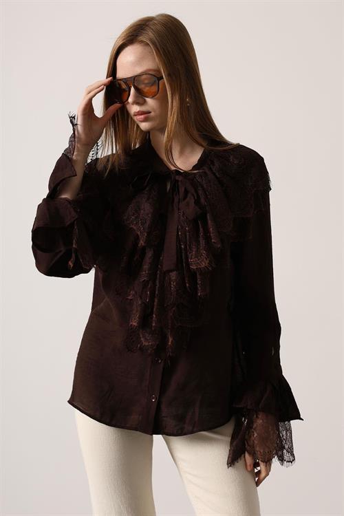 Wholesale Womens Brown Lace Shirt