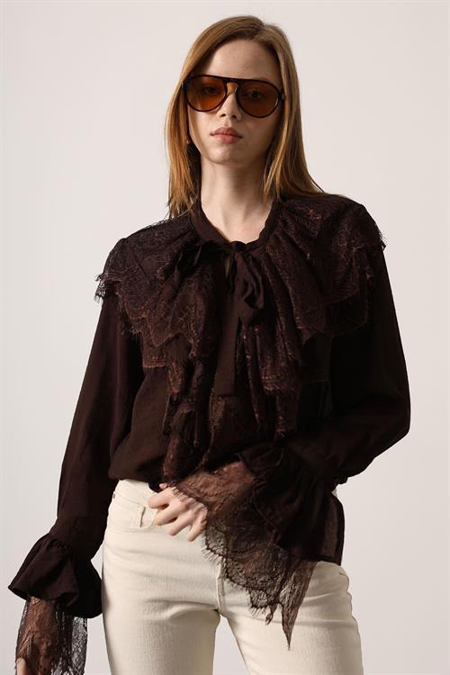 Wholesale Womens Brown Lace Shirt