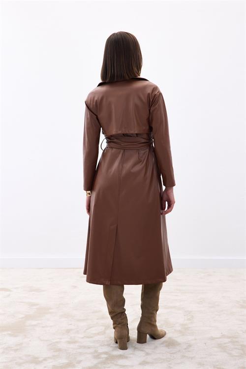 Wholesale Womens Brown Leather Trench Coat