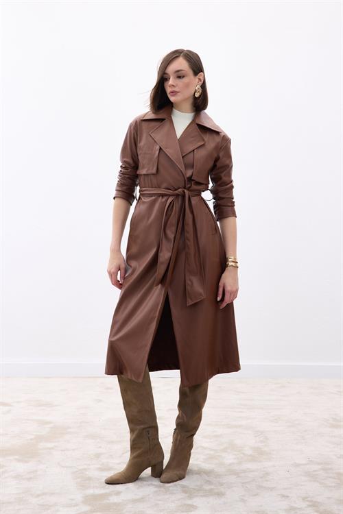 Wholesale Womens Brown Leather Trench Coat