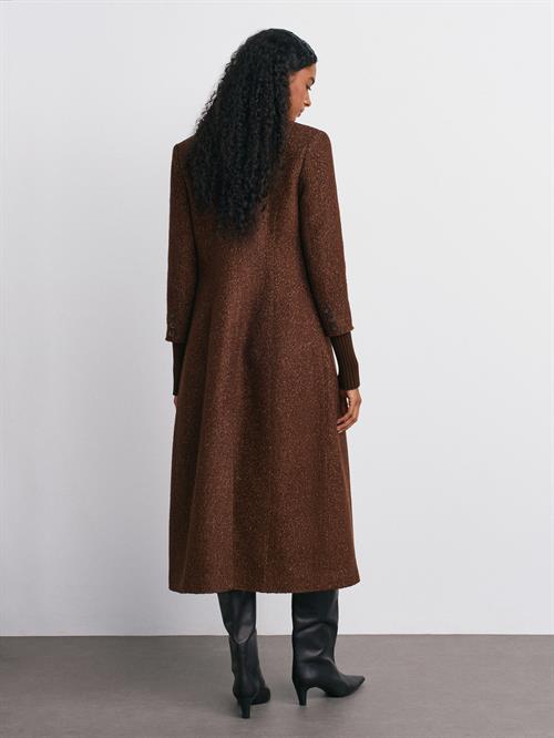 Wholesale Womens Brown Long Coat with Knitted Sleeves