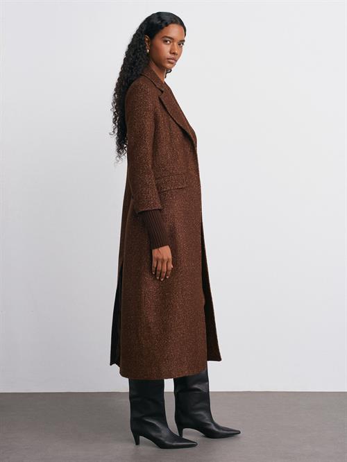 Wholesale Womens Brown Long Coat with Knitted Sleeves