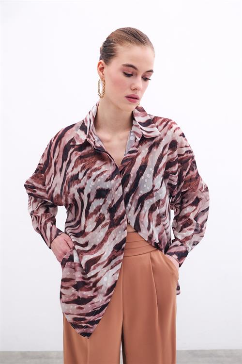 Wholesale Womens Brown Loose-Fit Patterned Shirt