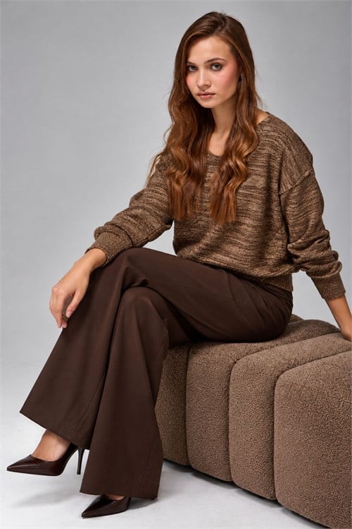 Wholesale Womens Brown Lurex Ombre Cotton Knit Sweater