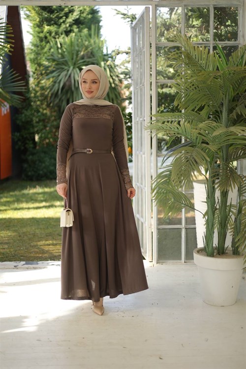 Wholesale Womens Brown Maxi Hijab Dress