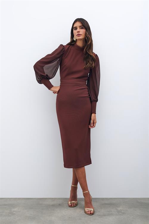Wholesale Womens Brown Midi-Length Pencil Skirt