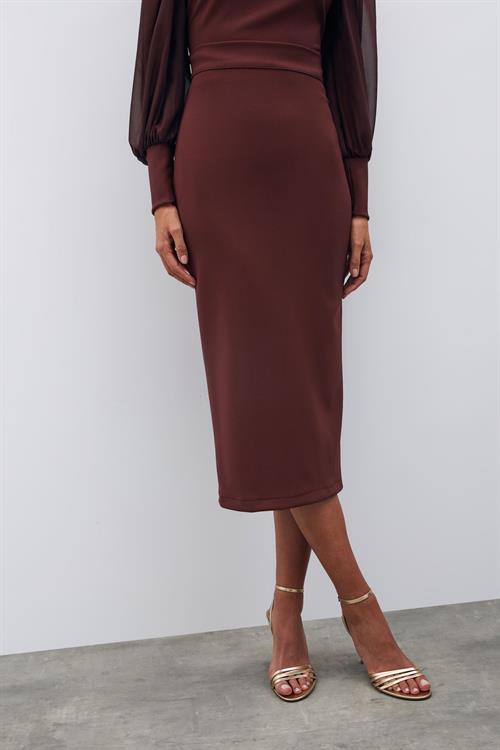 Wholesale Womens Brown Midi-Length Pencil Skirt