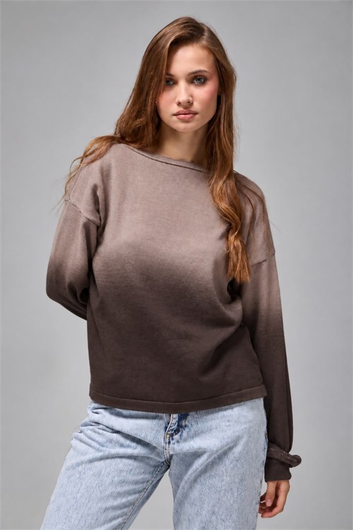 Wholesale Womens Brown Ombre Gradient Knit Sweater