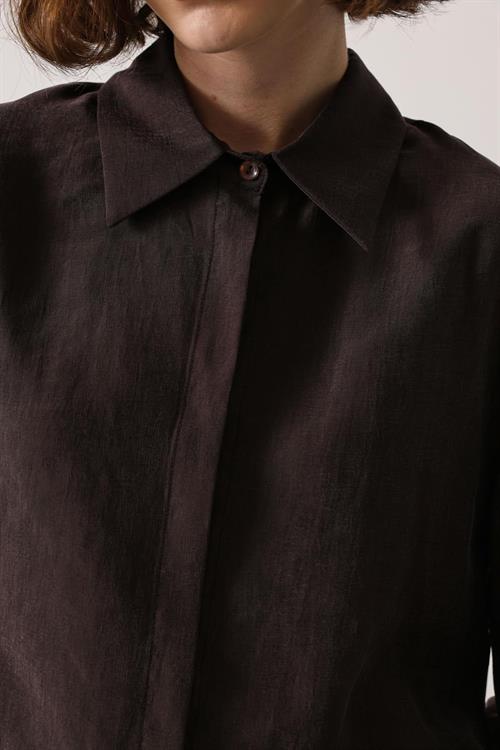 Wholesale Womens Brown Oversized Shirt with Bishop Sleeves