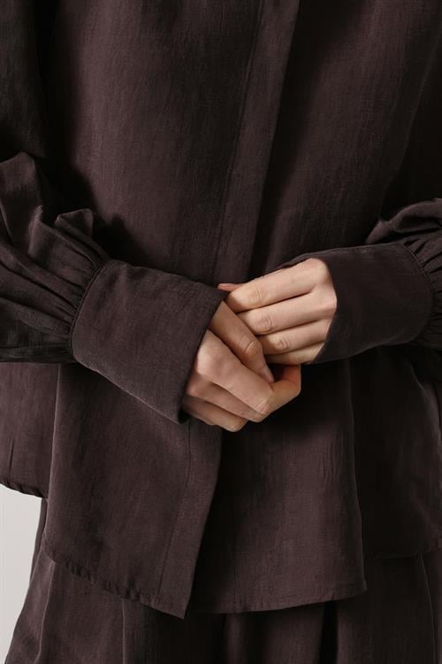 Wholesale Womens Brown Oversized Shirt with Bishop Sleeves