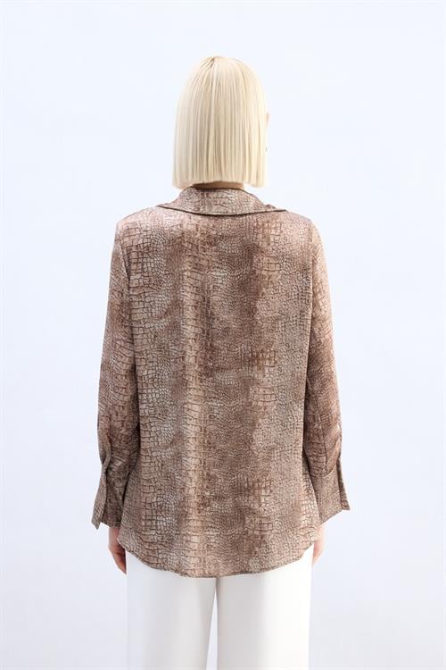 Wholesale Womens Brown Patterned Shirt with Wide Cuffs
