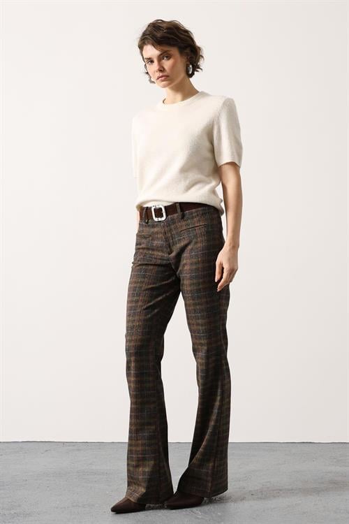 Wholesale Womens Brown Plaid Trousers with Belt