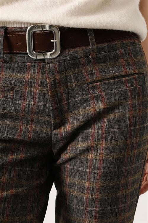 Wholesale Womens Brown Plaid Trousers with Belt