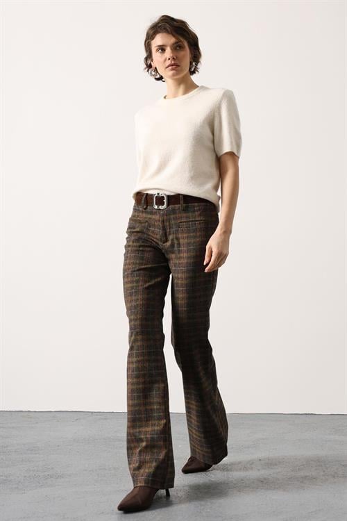 Wholesale Womens Brown Plaid Trousers with Belt