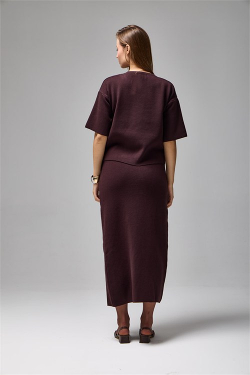 Wholesale Womens Brown Rhinestone-Embellished Viscose Knit Set
