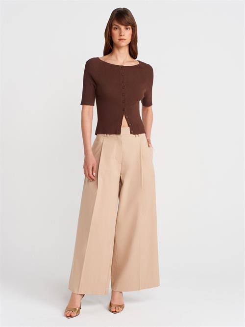 Wholesale Womens Brown Ribbed Buttoned Fine Knit Cardigan