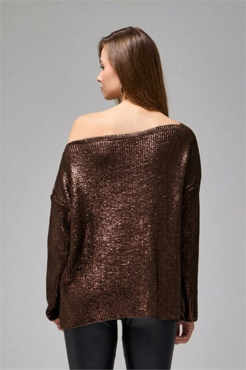 Wholesale Womens Brown Shimmering Ribbed Knit Sweater