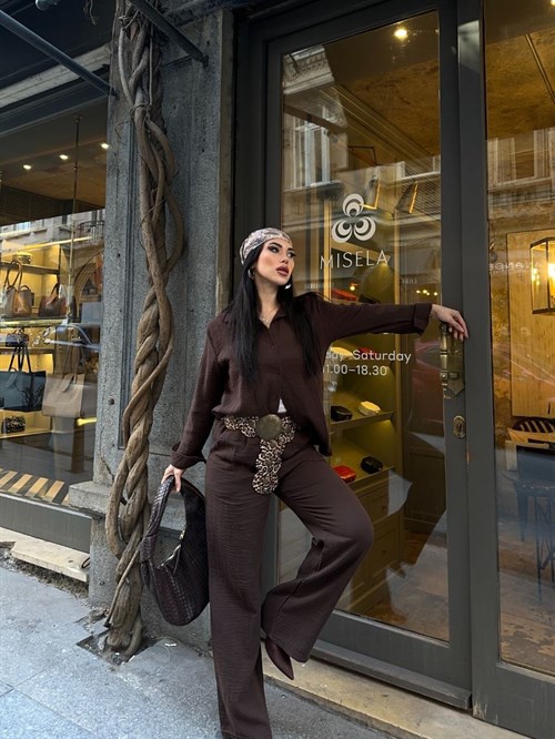 Wholesale Womens Brown Shirt And Pants Set