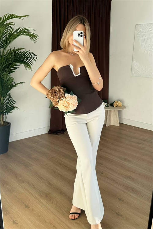 Wholesale Womens Brown Sleeveless Top with Rhinestone Buckle