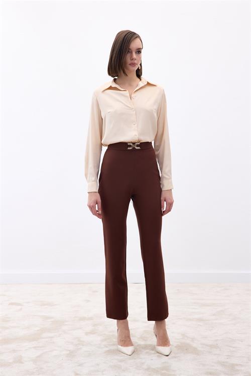 Wholesale Womens Brown Trousers with Accessory Detail