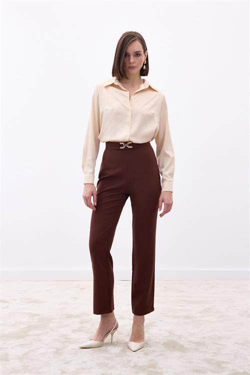 Wholesale Womens Brown Trousers with Accessory Detail