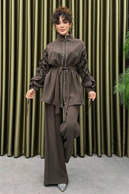 Wholesale Womens Brown Two-Piece Hijab Set