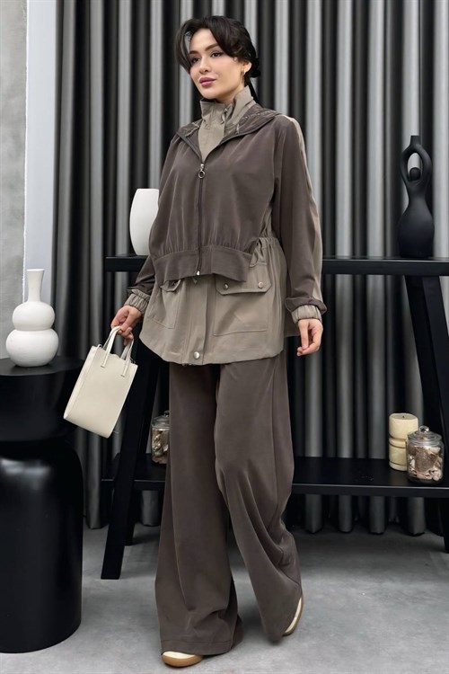 Wholesale Womens Brown Two-Piece Hijab Set