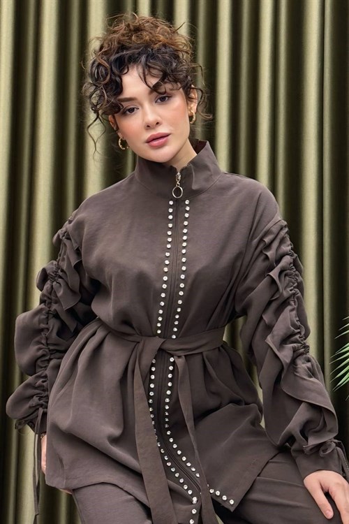 Wholesale Womens Brown Two-Piece Hijab Set