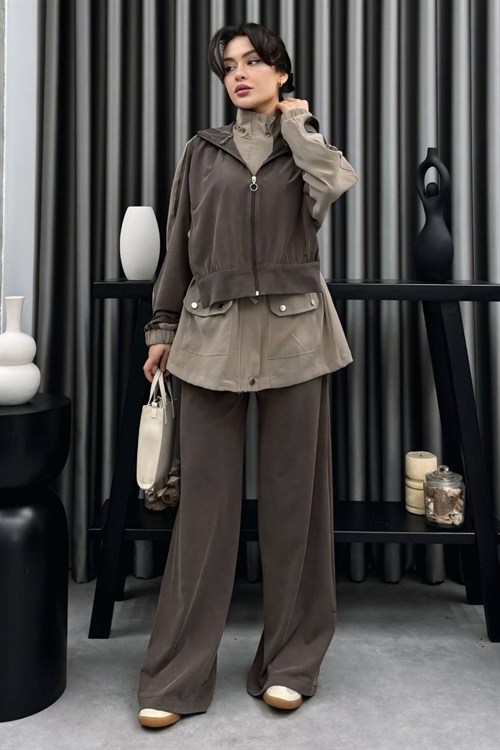 Wholesale Womens Brown Two-Piece Hijab Set