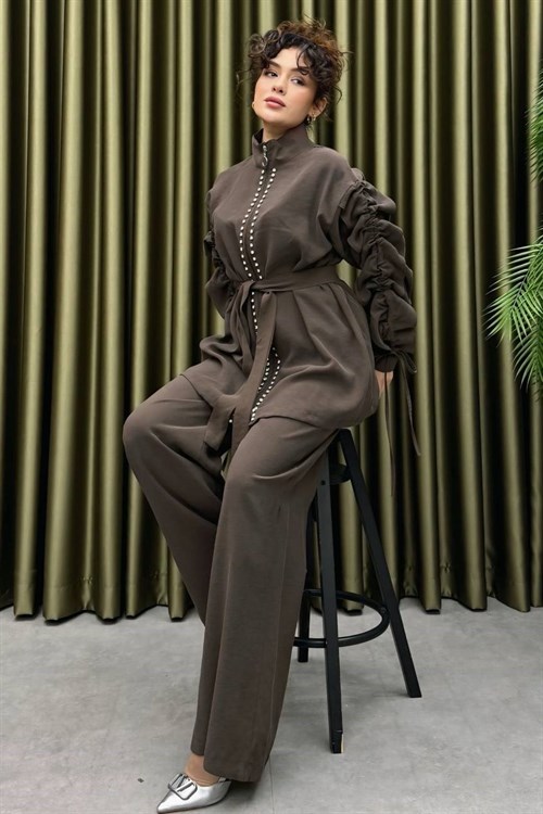 Wholesale Womens Brown Two-Piece Hijab Set