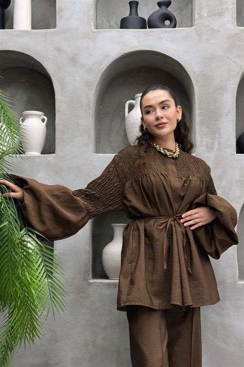 Wholesale Womens Brown Two-Piece Hijab Set