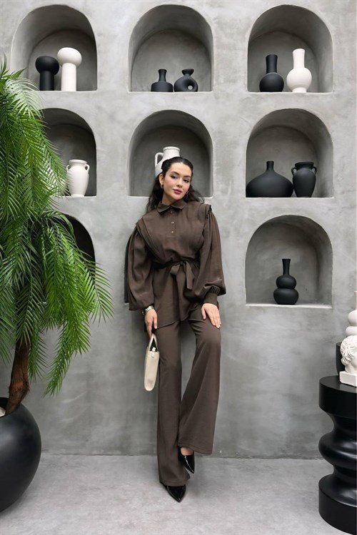 Wholesale Womens Brown Two-Piece Hijab Set