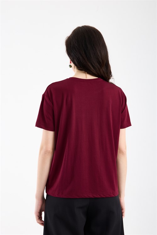 Wholesale Womens Burgundy Basic T-Shirt