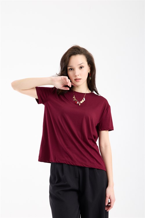 Wholesale Womens Burgundy Basic T-Shirt