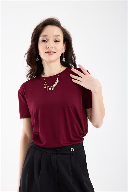 Wholesale Womens Burgundy Basic T-Shirt