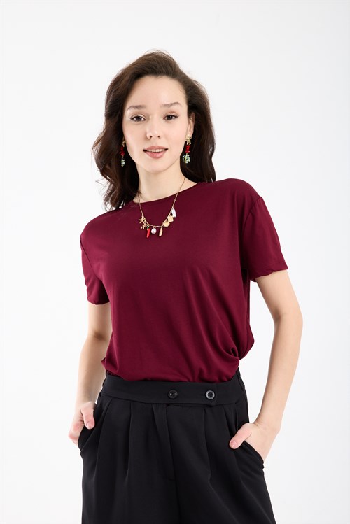 Wholesale Womens Burgundy Basic T-Shirt