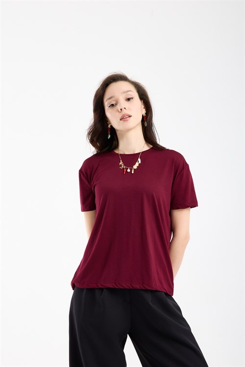 Wholesale Womens Burgundy Basic T-Shirt