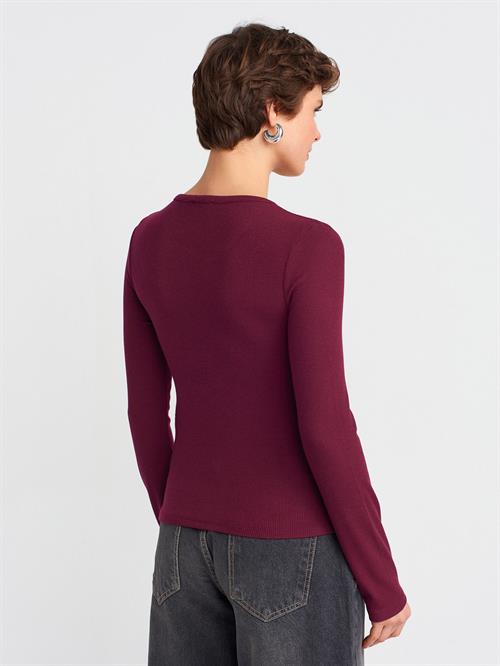 Wholesale Womens Burgundy Button Detailed Gathered Top