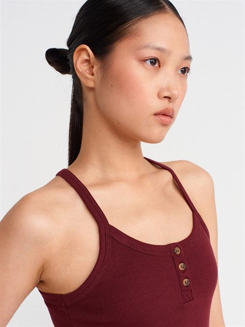 Wholesale Womens Burgundy Button-Front Tank Top