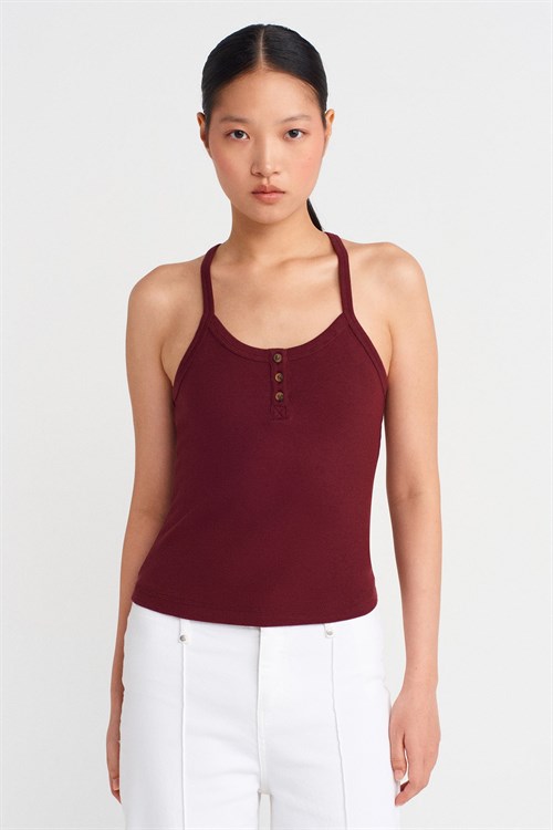 Wholesale Womens Burgundy Button-Front Tank Top