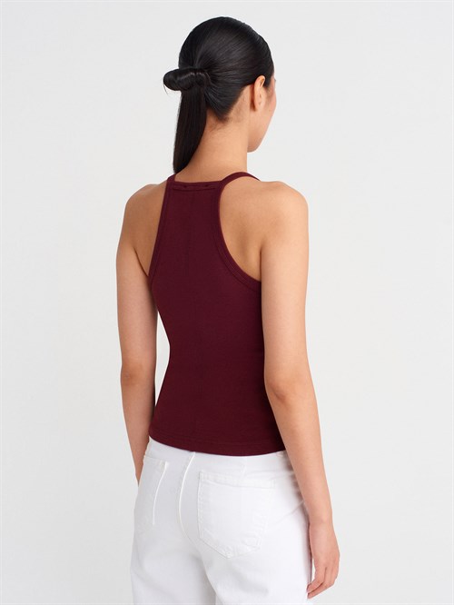 Wholesale Womens Burgundy Button-Front Tank Top