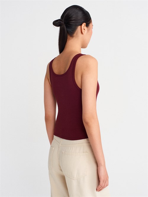 Wholesale Womens Burgundy Button-Front Tank Top