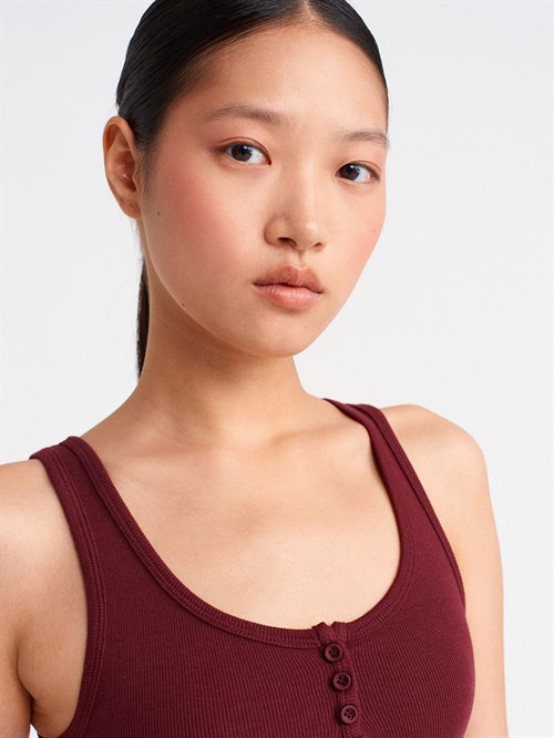Wholesale Womens Burgundy Button-Front Tank Top