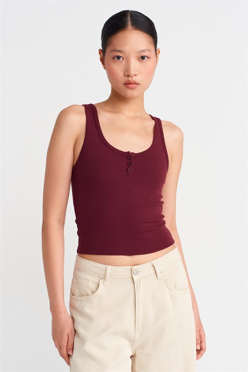 Wholesale Womens Burgundy Button-Front Tank Top