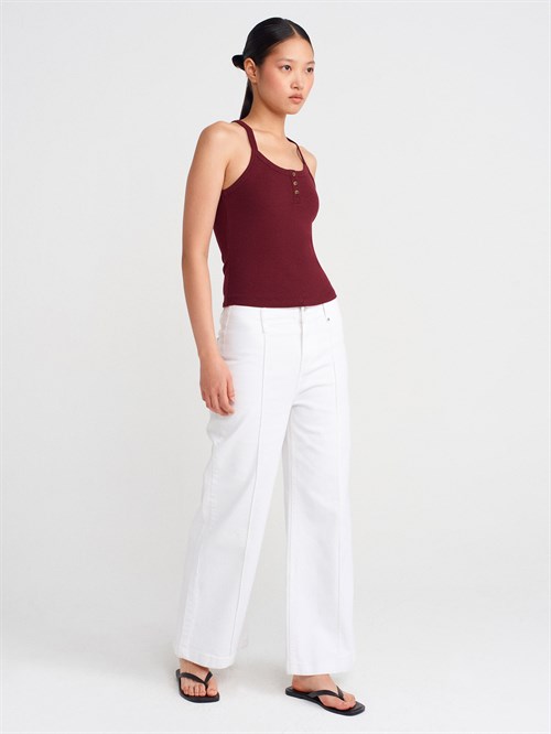 Wholesale Womens Burgundy Button-Front Tank Top