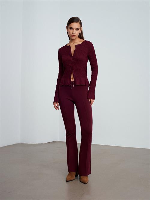 Wholesale Womens Burgundy Buttoned Shirred Knit Top